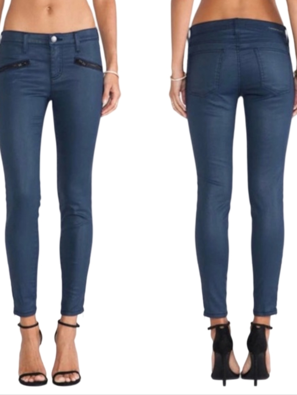 Current/Elliott The Soho Zip Stiletto Coated Skinny Jeans Size 30